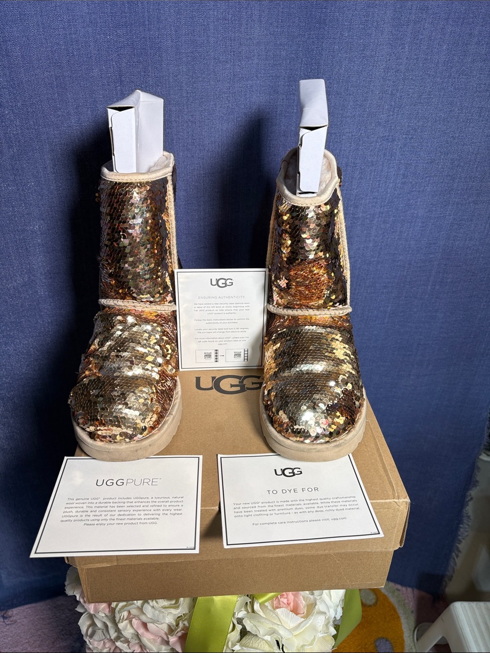 UGG Gold Sequin Classic Short Booties